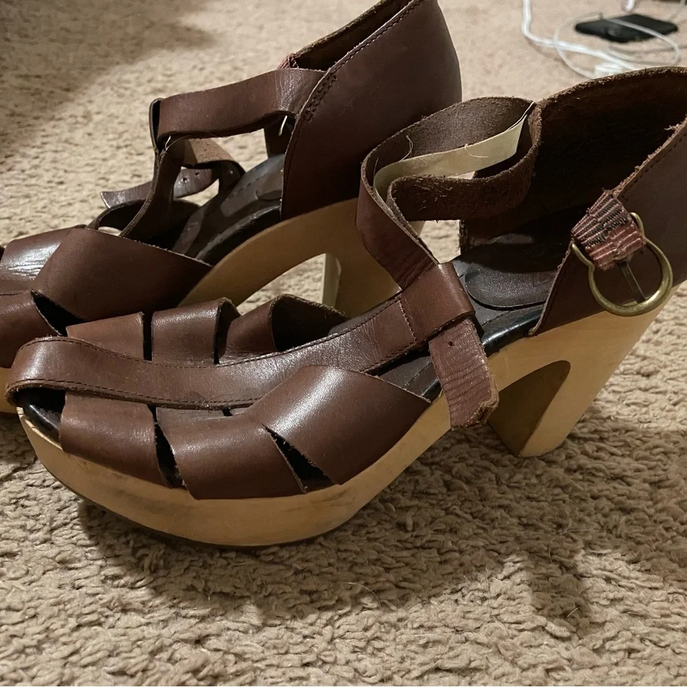 Well Loved Brown Clog Style Strappy Heels